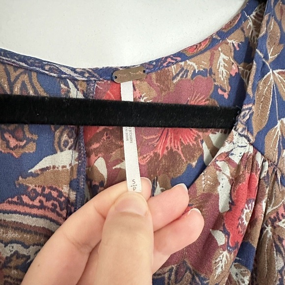 Free People High Plains Tunic Dress Size Small Blue Vintage Floral Print Boho - Picture 7 of 15